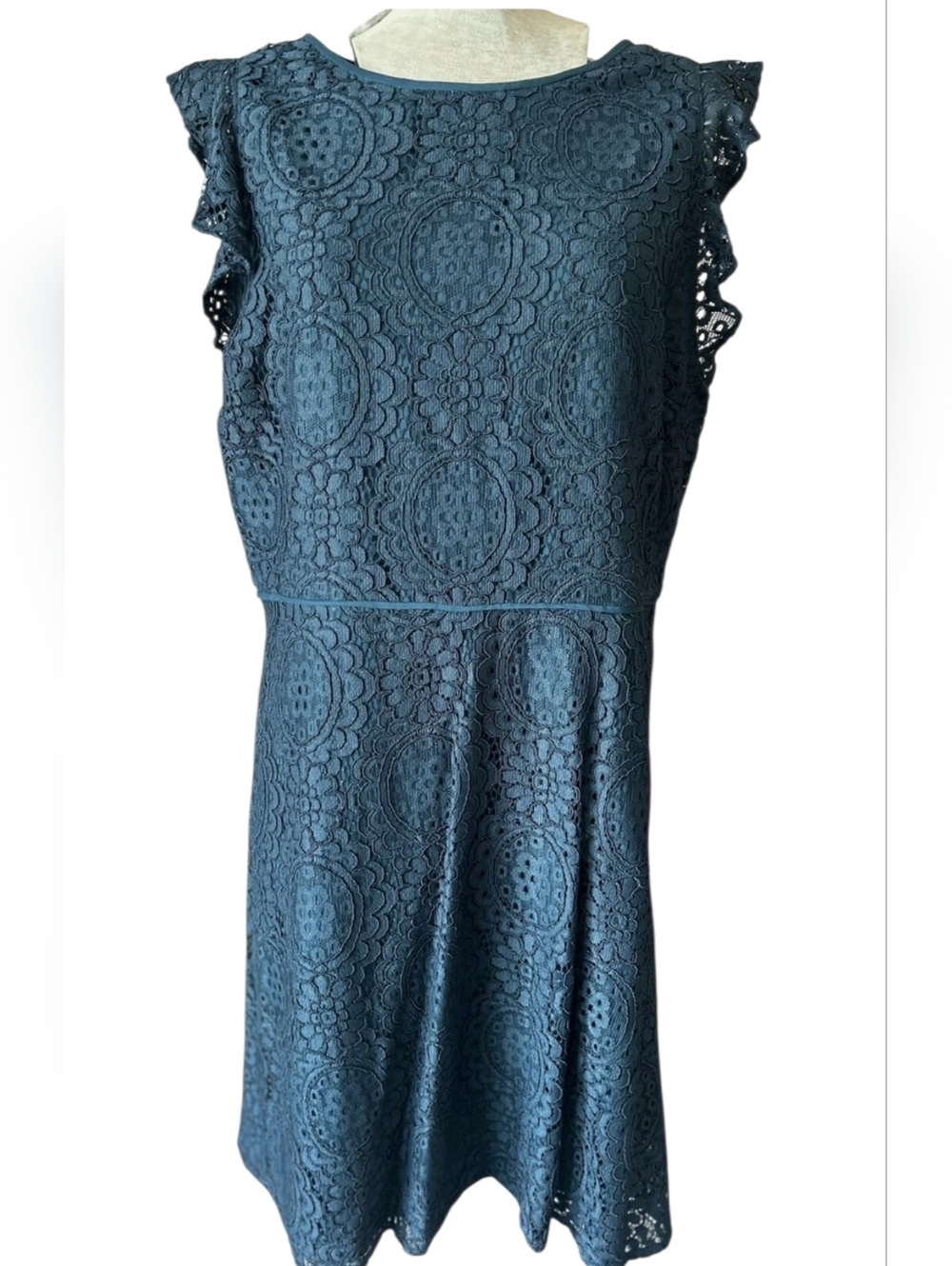 Ann Taylor LOFT Navy Lace Detail Midi Dress Sz.4